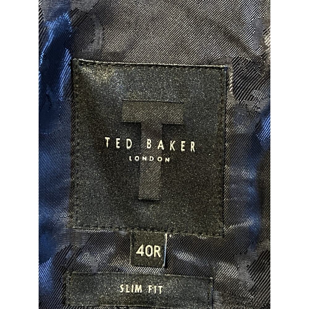 Ted Baker London Blazer 40R Slim Gunmetal Blue Gray Glen Plaid Cotton Blend - Picture 10 of 16